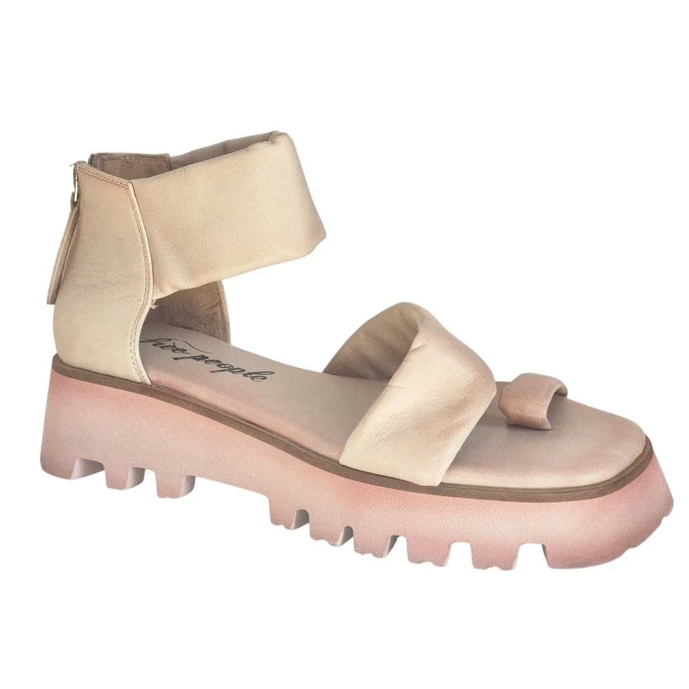 Free People Maddox Pink Leather Toe Ring Platform Lug Sole Sandals 0003627105 39